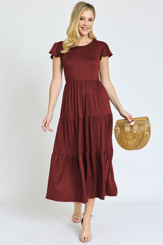 Tea Length Dress-Flutter Sleeve Dress -Plus Size