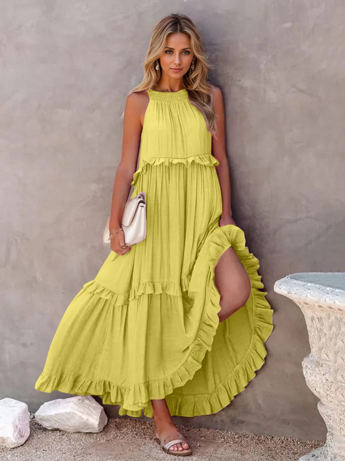 Flowy, tiered, ruffled, breathable and available in several gorgeous and vibrant color options. Enjoy your vacation in style and comfort! Just pick any of these amazing colors!
This is a beautiful BOHO style dress that you can feel comfortable and amazing in! Time to enjoy!