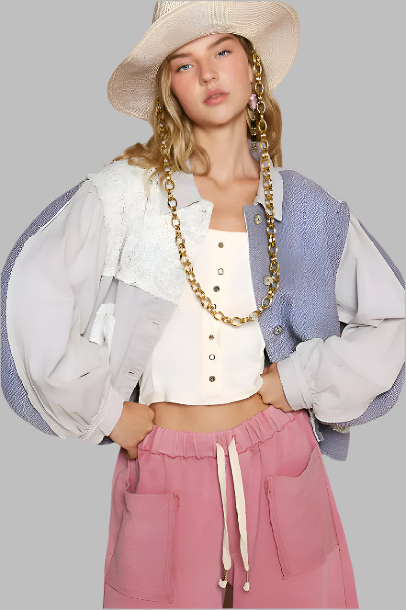 The Boho Shacket – Crochet Patches, Exposed Seams, and Western Charm -100% Cotton