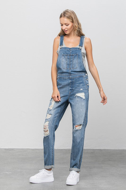 Denim Lab- Patch Pocket Ripped Denim Overalls -Day to Night- Season-to Season. So essential and always timeless, these overalls are a must-have that your wardrobe has been waiting for! These distressed overalls have vintage appeal and for a casual outing you can wear just about anything! Worried it is too laid back? To take it from day to night simply dress up with a polished top, fitted sweater, or structured blazer with heels or ankle boots! By the way, straps are adjustable!