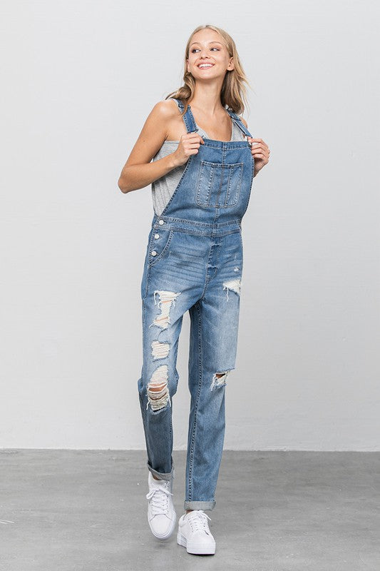 Denim Lab- Patch Pocket Ripped Denim Overalls -Day to Night- Season-to Season