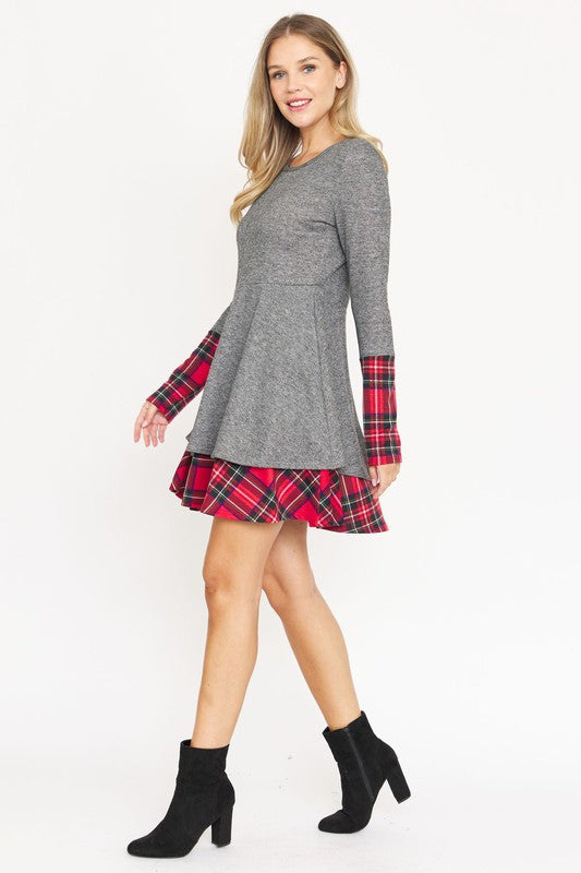 Layered Fit and Flare Dress- "Flatter Every Curve, Own Every Moment!. This dress transition easily between settings, from office to party attire, with the right accessories! Pair with your favorite boots. This flared dress is both cozy and chic. Plaid Contrast Trim