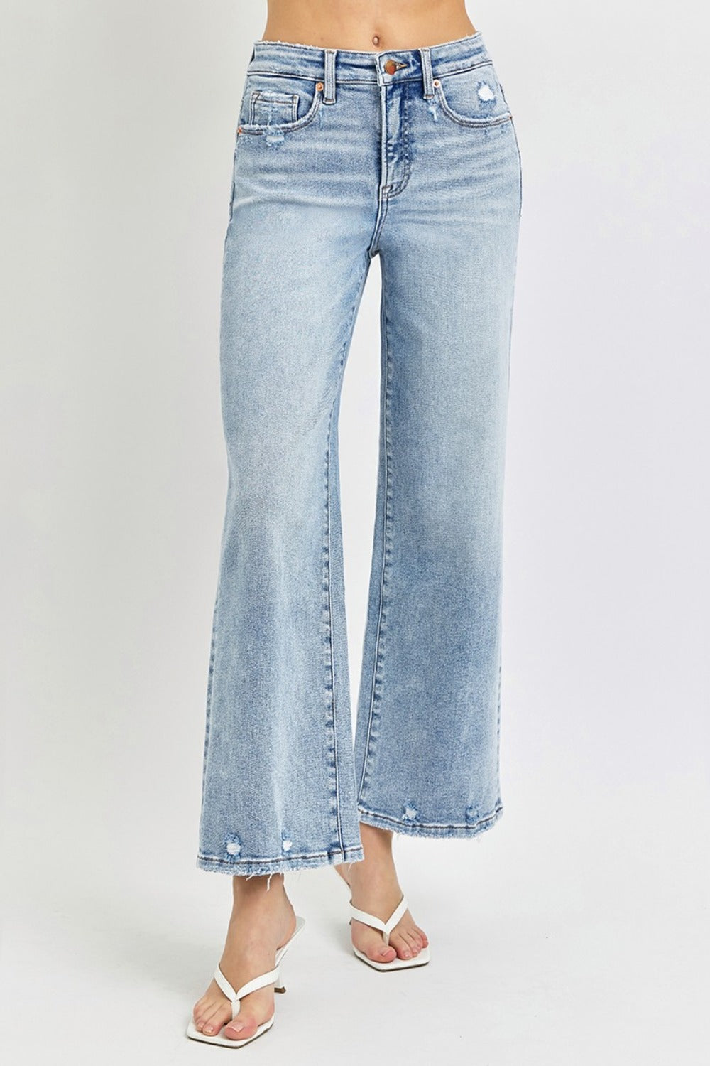 RISEN Tummy Control High Rise Wide Leg Cropped Jeans- Boho Essential