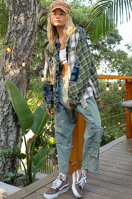 Patchwork Plaid Button Up Shirt- Maintaining That Rugged, All-American Free Spirit
