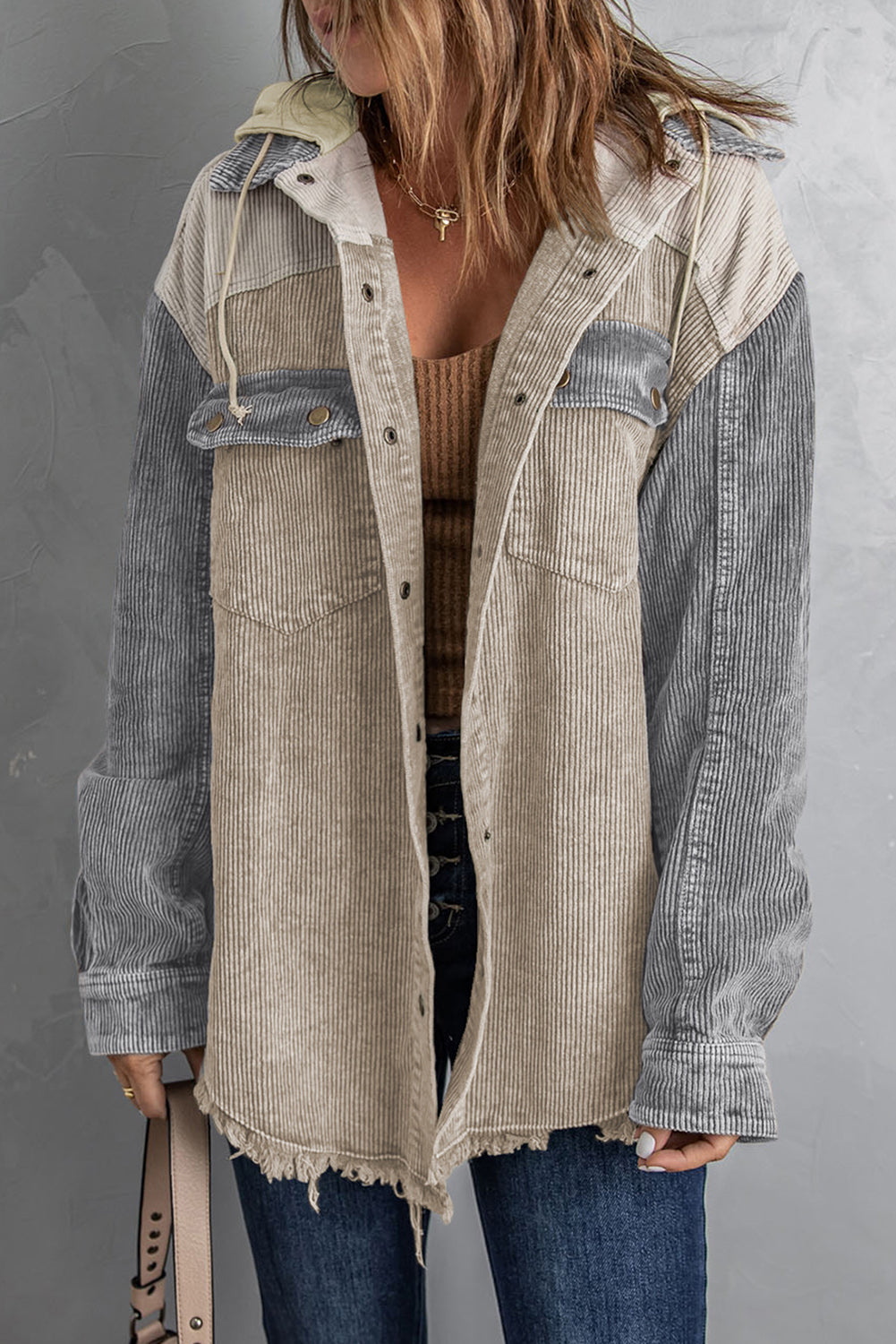 Hooded Corduroy Shacket - Color Block Options:
Add a relaxed vibe to your outfits with our Hooded, Drawstring Pocket Corduroy Shacket. Features a hood and dropped shoulders; you'll love the casual look of this corduroy shirt.