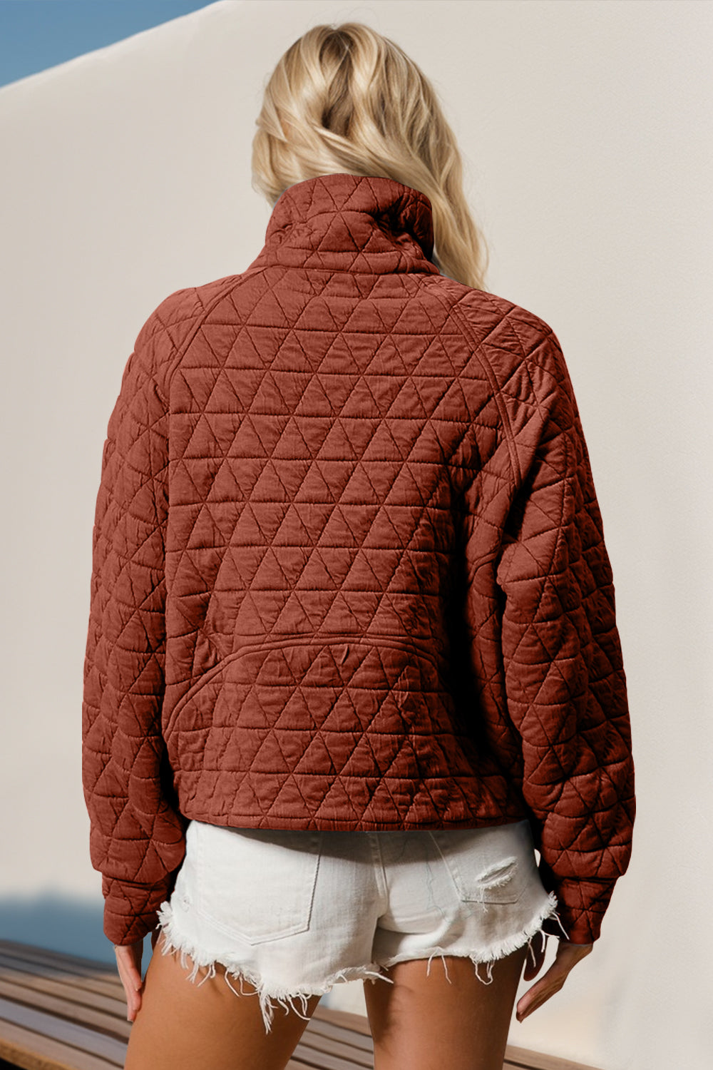 The quilted half-zip pullover has a free -spirit vibe of soft, cozy, feminine, and care-free. It looks so inviting to just pull on and have a relaxing day. Just Pick a color. This one is hard to resist!