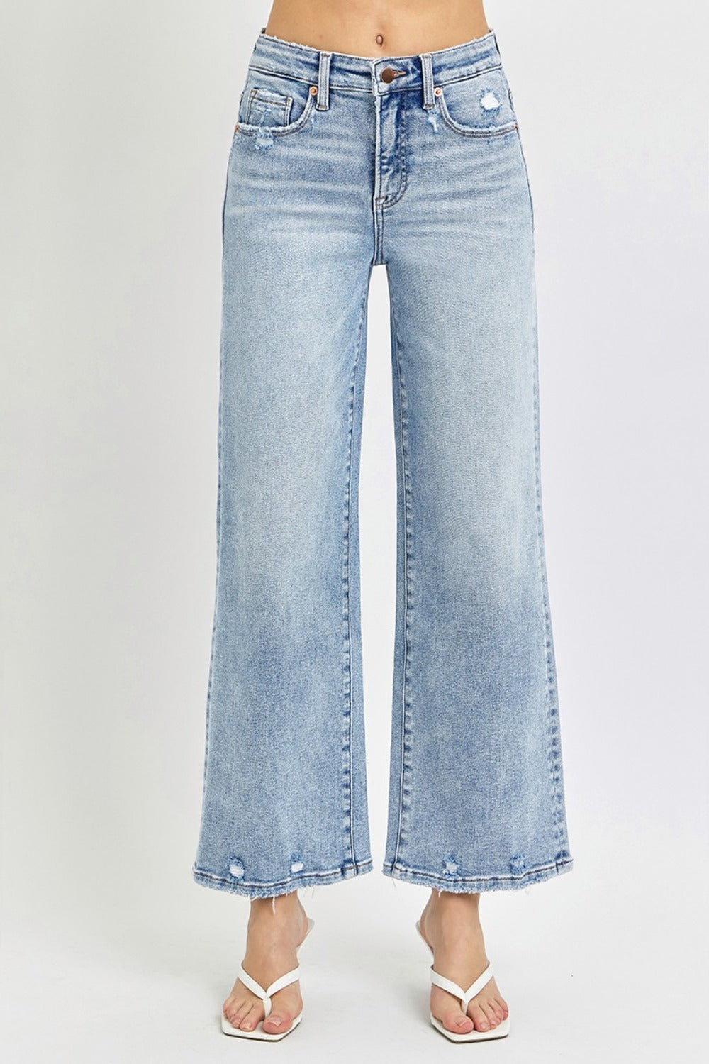 RISEN Tummy Control High Rise Wide Leg Cropped Jeans- Boho Essential