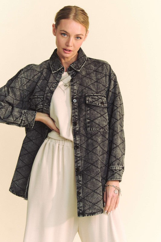 Quilted Button Up Denim Shacket - Black Diamond -Not Your Average Shacket . Check out the subtle details in this shacket that combines individuality with a relaxed look. Not to mention this is fantastic for layering! 100% Cotton