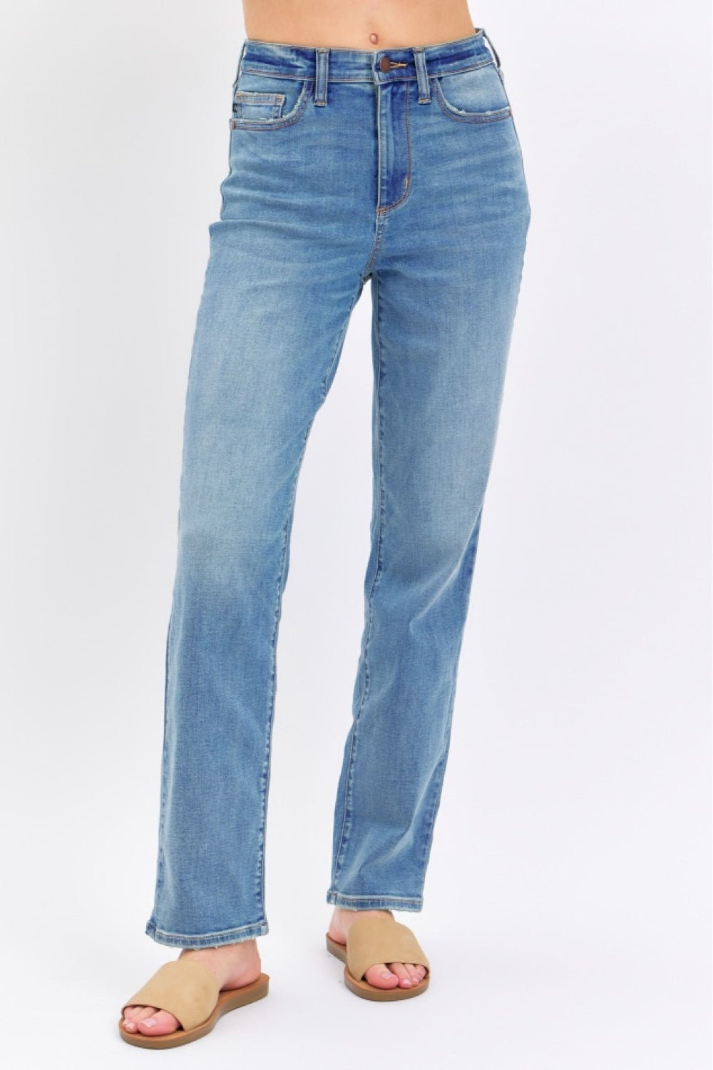 Judy Blue High Waist Straight Jeans / Very stretchy. Medium wash. Inclusive sizing