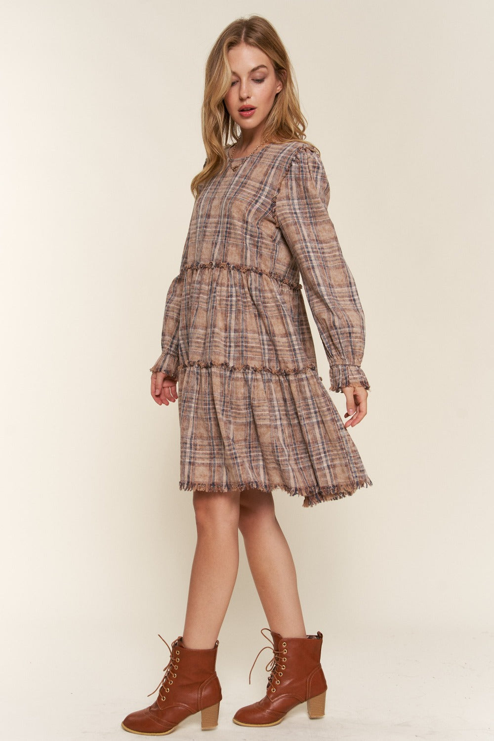 Prairie Dress: Washed, Frayed, and Tiered Plaid Dress and Plus Size