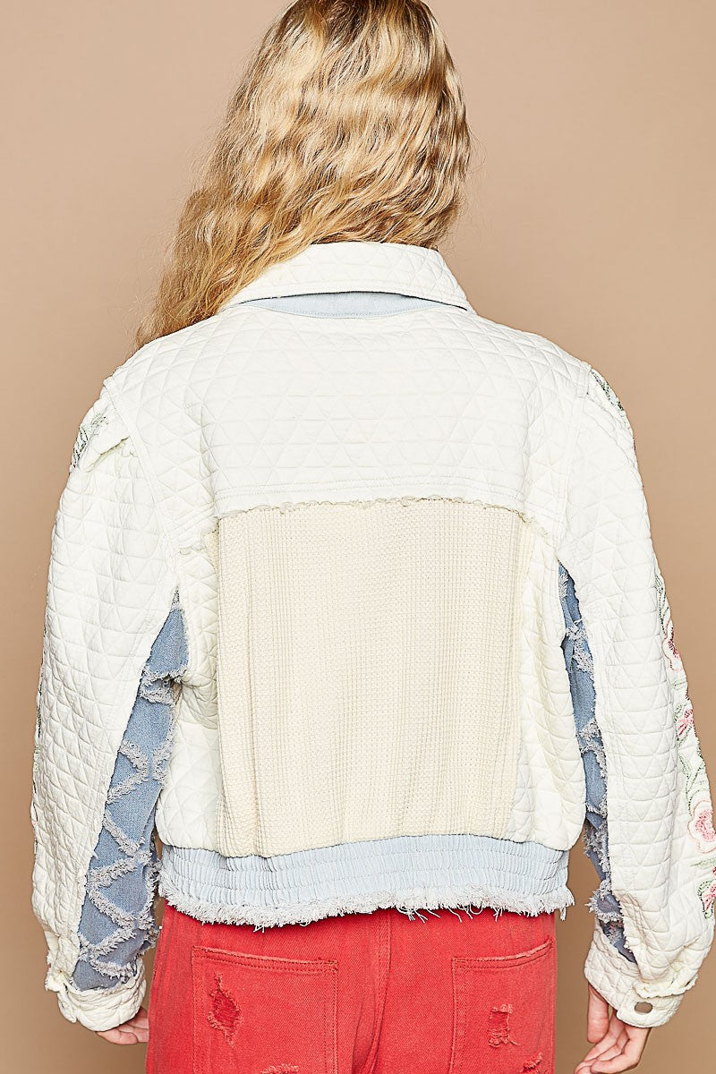 Are you on the hunt for a statement jacket that boasts unique, eye-catching features, or perhaps something that perfectly captures your individual style and sets you apart from the crowd? This raw edge and quilted jacket is a free-spirited outerwear option. With intricate embroidery on the sleeves, this jacket adds unique touch to any outfit. Check out the whimsical pockets!