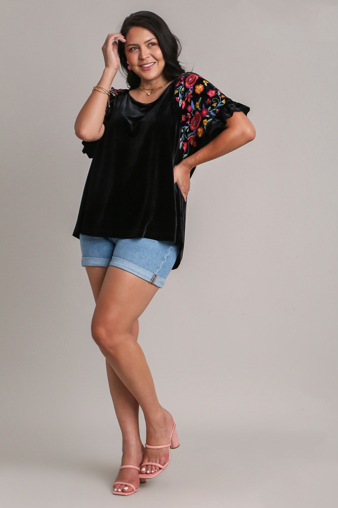 The Velvet Embroidery Short Sleeve Blouse is like a piece of magic for your wardrobe! The soft, velvety fabric feels amazing and drapes just perfectly. The embroidery? Total showstopper – it’s got that boho flair that’s both unique and eye-catching. Whether you're out for a coffee date or dressing it up for something fancier, this blouse adds that effortless, vintage charm that takes your outfit to the next level. Wear it with confidence, it’s got your back!