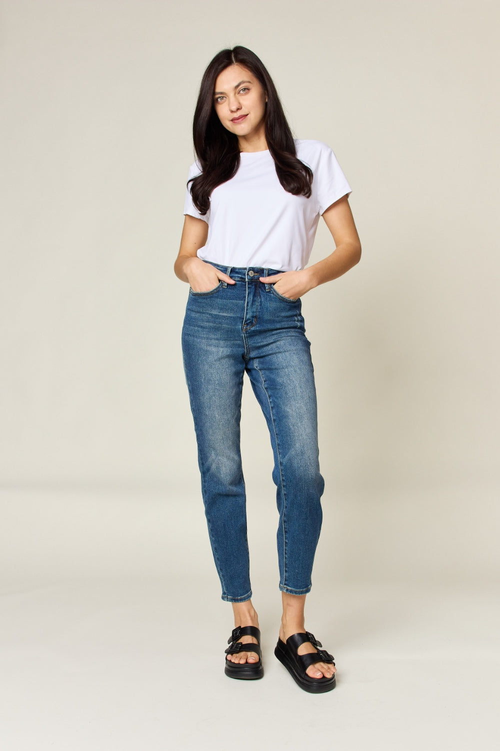 Judy Blue Tummy Control High Waist Slim Jeans. Comfortable support. Medium wash
