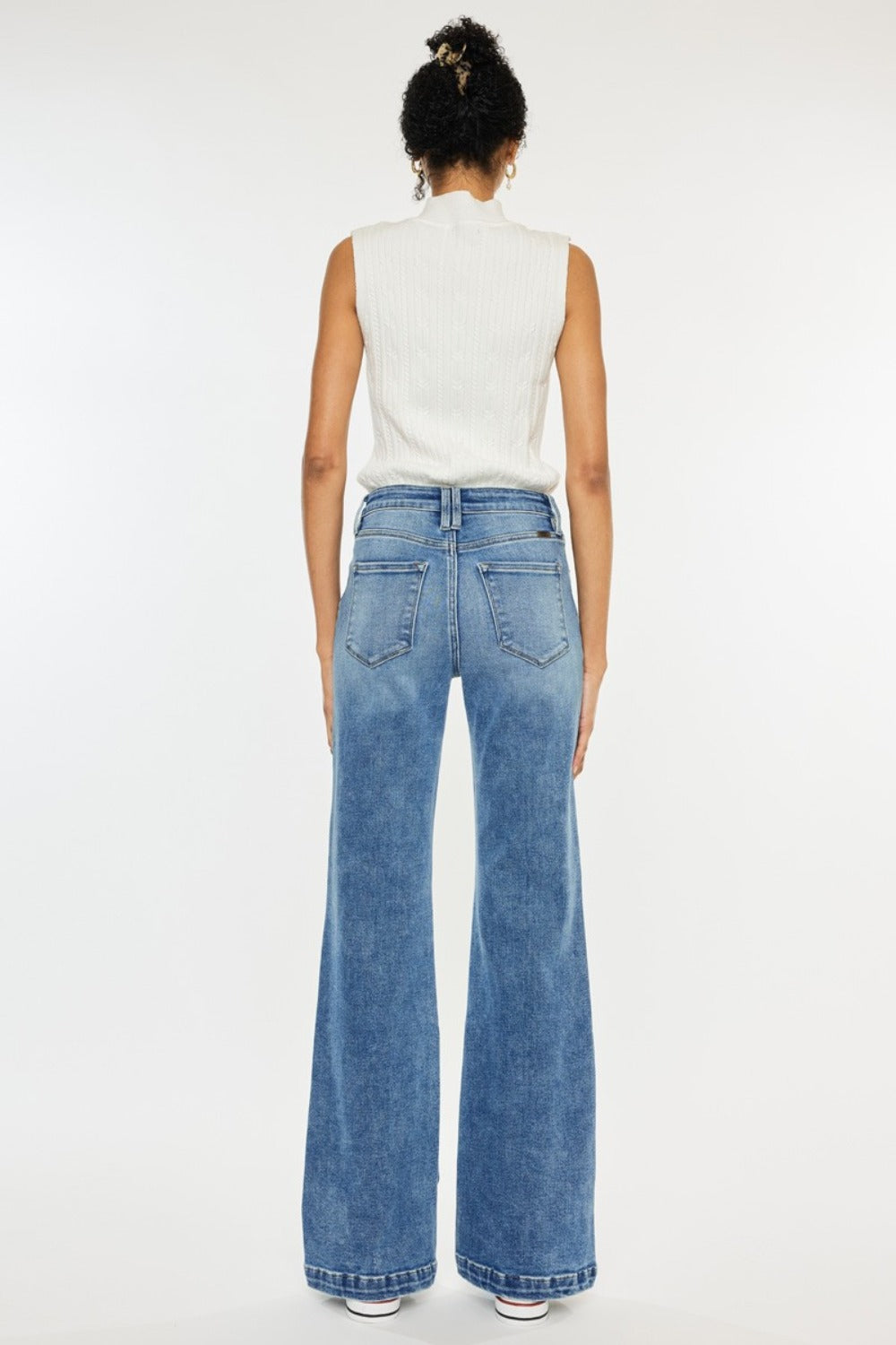 Kancan Wide Leg High Rise Jeans with TENCEL and Plus Sizes -BOHO TO GO. Your new essential jean: The Kancan Boho - To - Go! high-rise denim are perfect for pairing with all your favorite boho tops through EVERY season!; The flattering details offer a no brainer easy jean to throw on and get out the door with comfort, style, and confidence! (not to mention eco-friendly material to support sensitive skin). Light Wash