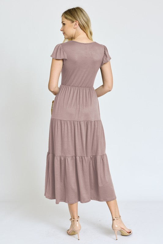 Tea Length Dress-Flutter Sleeve Dress -Plus Size