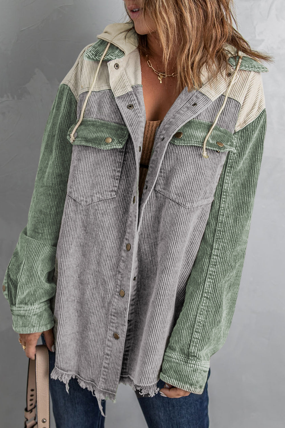 Hooded Corduroy Shacket - Color Block Options:
Add a relaxed vibe to your outfits with our Hooded, Drawstring Pocket Corduroy Shacket. Features a hood and dropped shoulders; you'll love the casual look of this corduroy shirt.