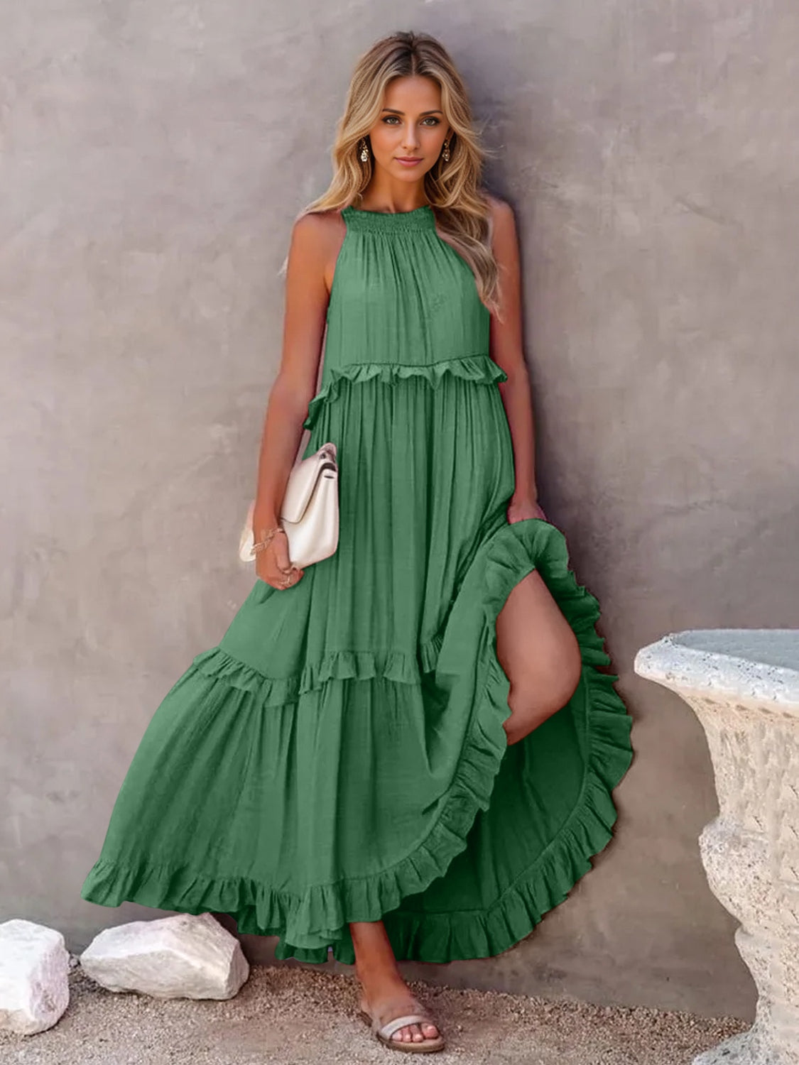 Flowy, tiered, ruffled, breathable and available in several gorgeous and vibrant color options. Enjoy your vacation in style and comfort! Just pick any of these amazing colors!
This is a beautiful BOHO style dress that you can feel comfortable and amazing in! Time to enjoy!