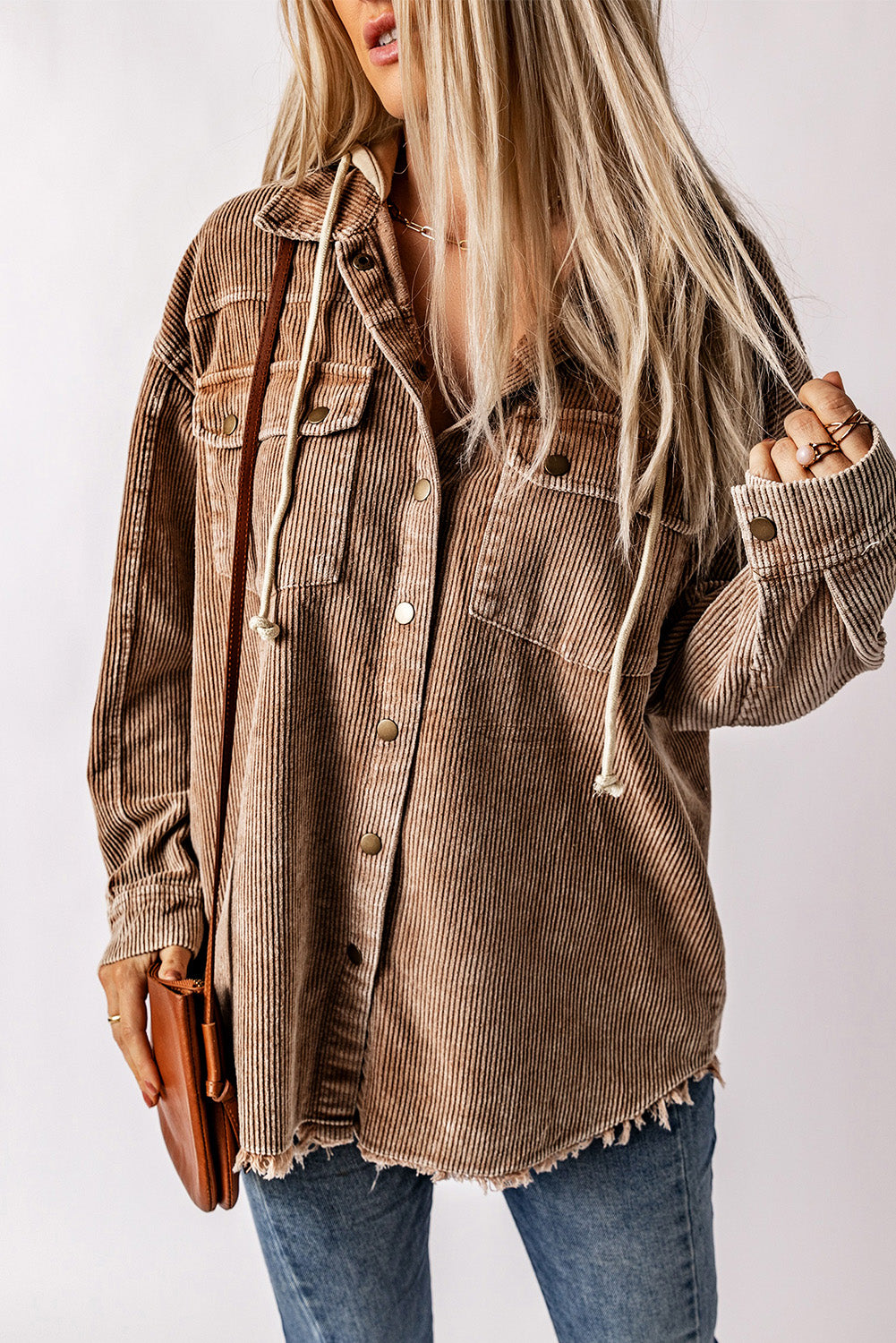 Hooded Corduroy Shacket - Color Block Options:
Add a relaxed vibe to your outfits with our Hooded, Drawstring Pocket Corduroy Shacket. Features a hood and dropped shoulders; you'll love the casual look of this corduroy shirt.