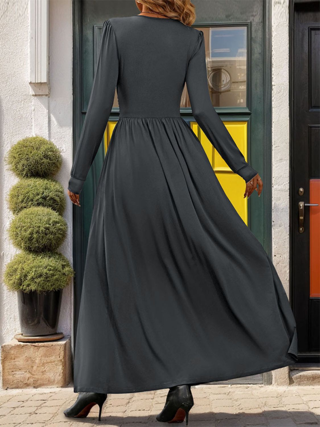 Long Sleeve Dress - Boots & Breeze: The Slit Dress That Shows Off Your Step. EFFORTLESS Go-Anywhere Night Out Dress! Sometimes we want a dress with some subtle elevated detail, that looks good for a night out but is actually effortless and comfortable! Right? This stretchy and flowy dress is easy to slip on and get out the door!. Just grab your favorite boots or shoes because the side slit is here to steal the show—perfect for letting your boots or shoes do the talking!