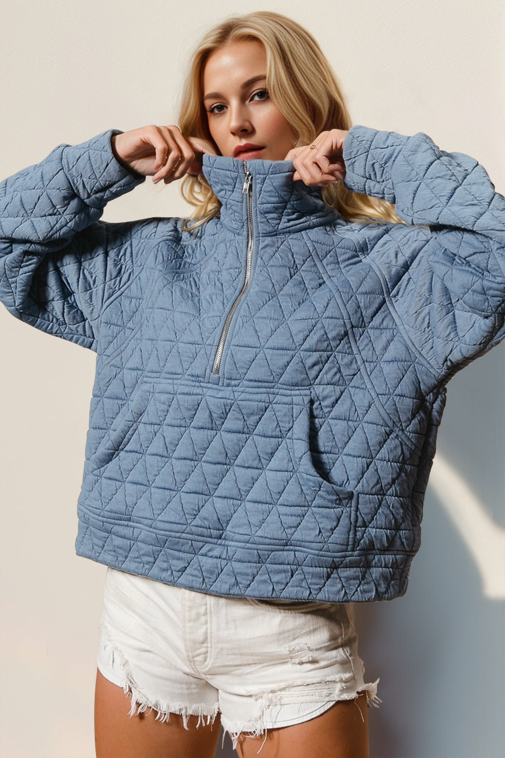 Long Sleeve Quilted Sweatshirt-"The Snuggle Up Quilted Half-Zip"