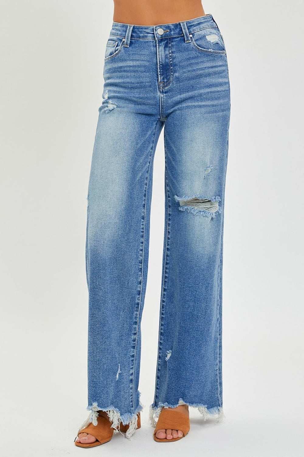 RISEN Wide Leg High Rise Jeans / Distressed with Plus Sizes. Essential pair for every denim drawer. the perfect casual bottoms to wear all year long with your boho blouses!