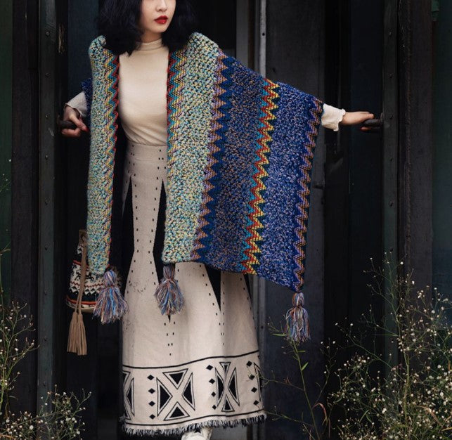 Cozy Crochet Ruana Cover- Up with Tassels