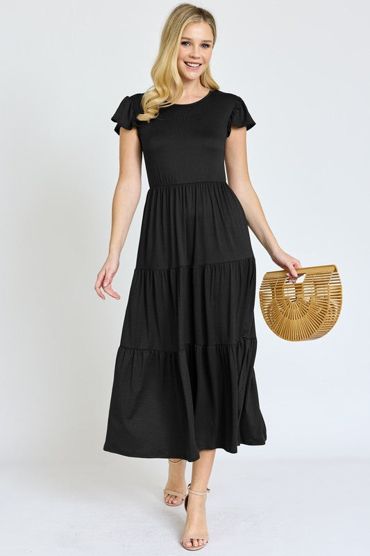 Tea Length Dress-Flutter Sleeve Dress -Plus Size