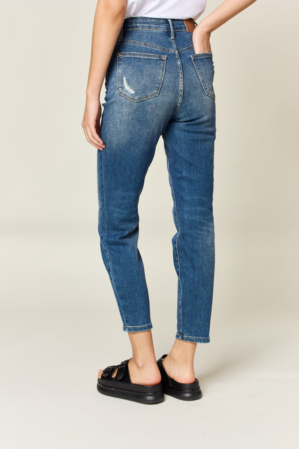 Judy Blue Tummy Control High Waist Slim Jeans. Comfortable support. Medium wash
