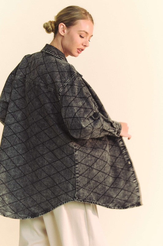 Quilted Button Up Denim Shacket - Black Diamond -Not Your Average Shacket . Check out the subtle details in this shacket that combines individuality with a relaxed look. Not to mention this is fantastic for layering! 100% Cotton