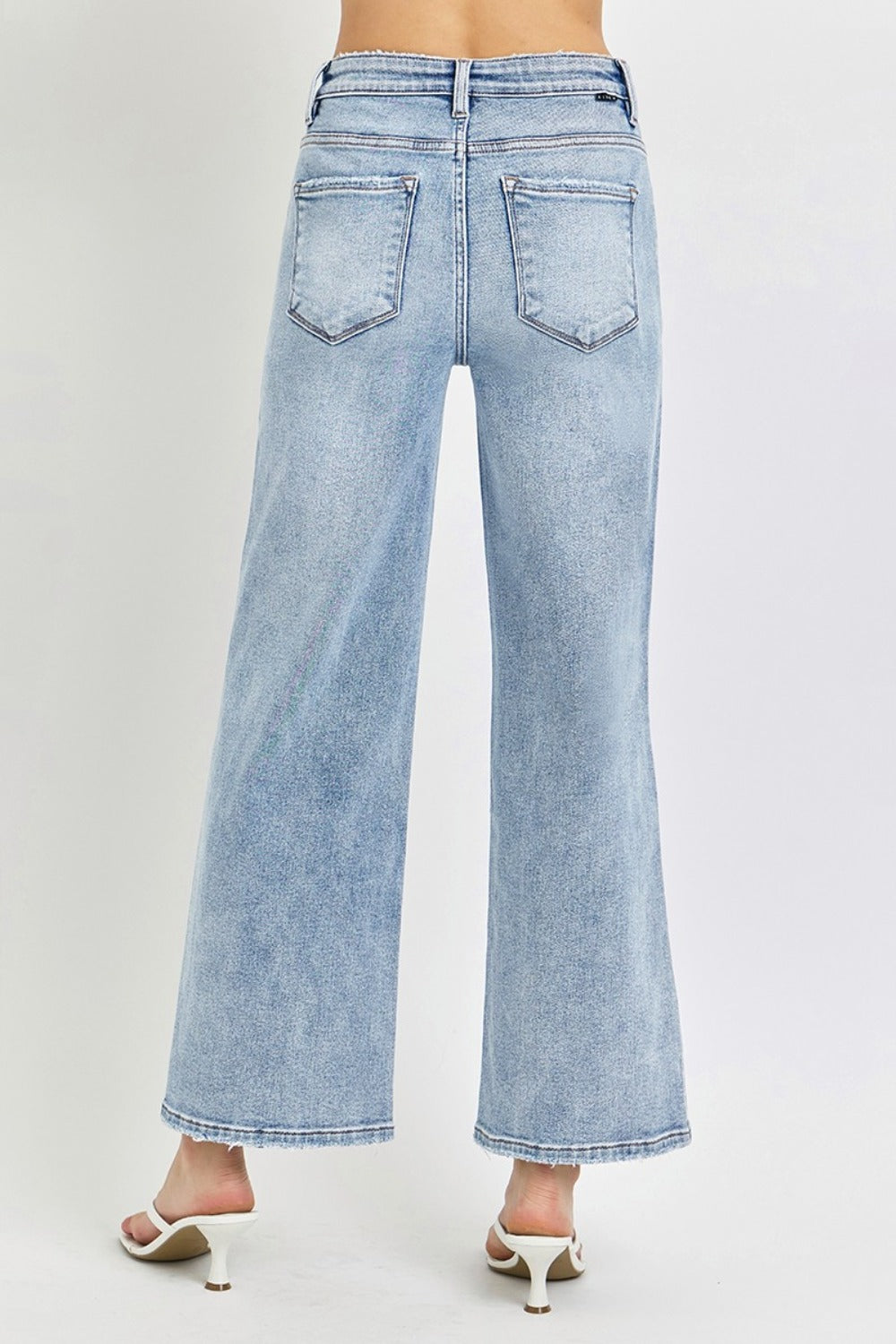 RISEN Tummy Control High Rise Wide Leg Cropped Jeans- Boho Essential