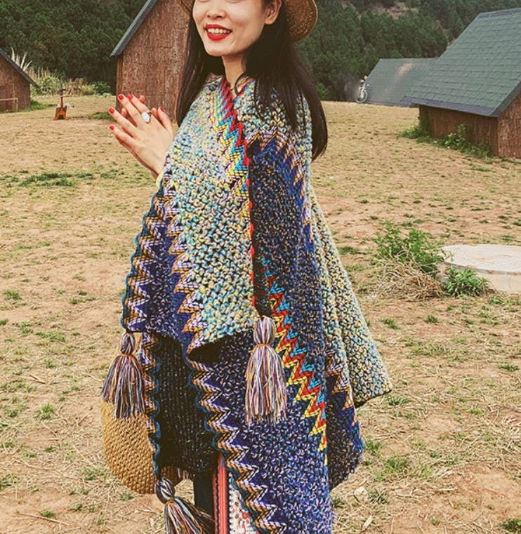 Cozy Crochet Ruana Cover- Up with Tassels