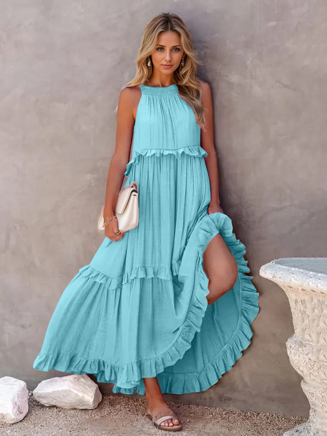 Flowy, tiered, ruffled, breathable and available in several gorgeous and vibrant color options. Enjoy your vacation in style and comfort! Just pick any of these amazing colors!
This is a beautiful BOHO style dress that you can feel comfortable and amazing in! Time to enjoy!