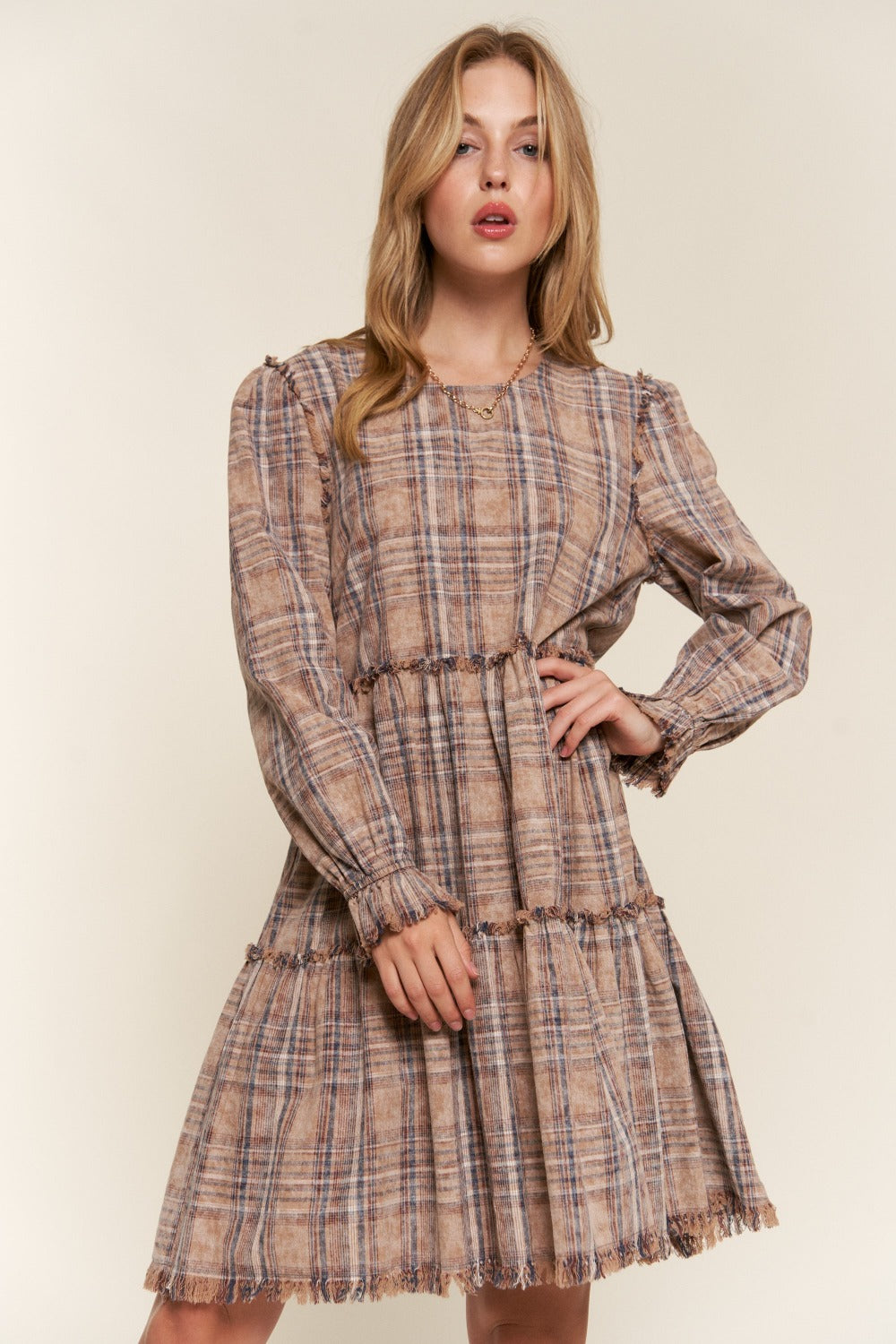 Prairie Dress: Washed, Frayed, and Tiered Plaid Dress and Plus Size