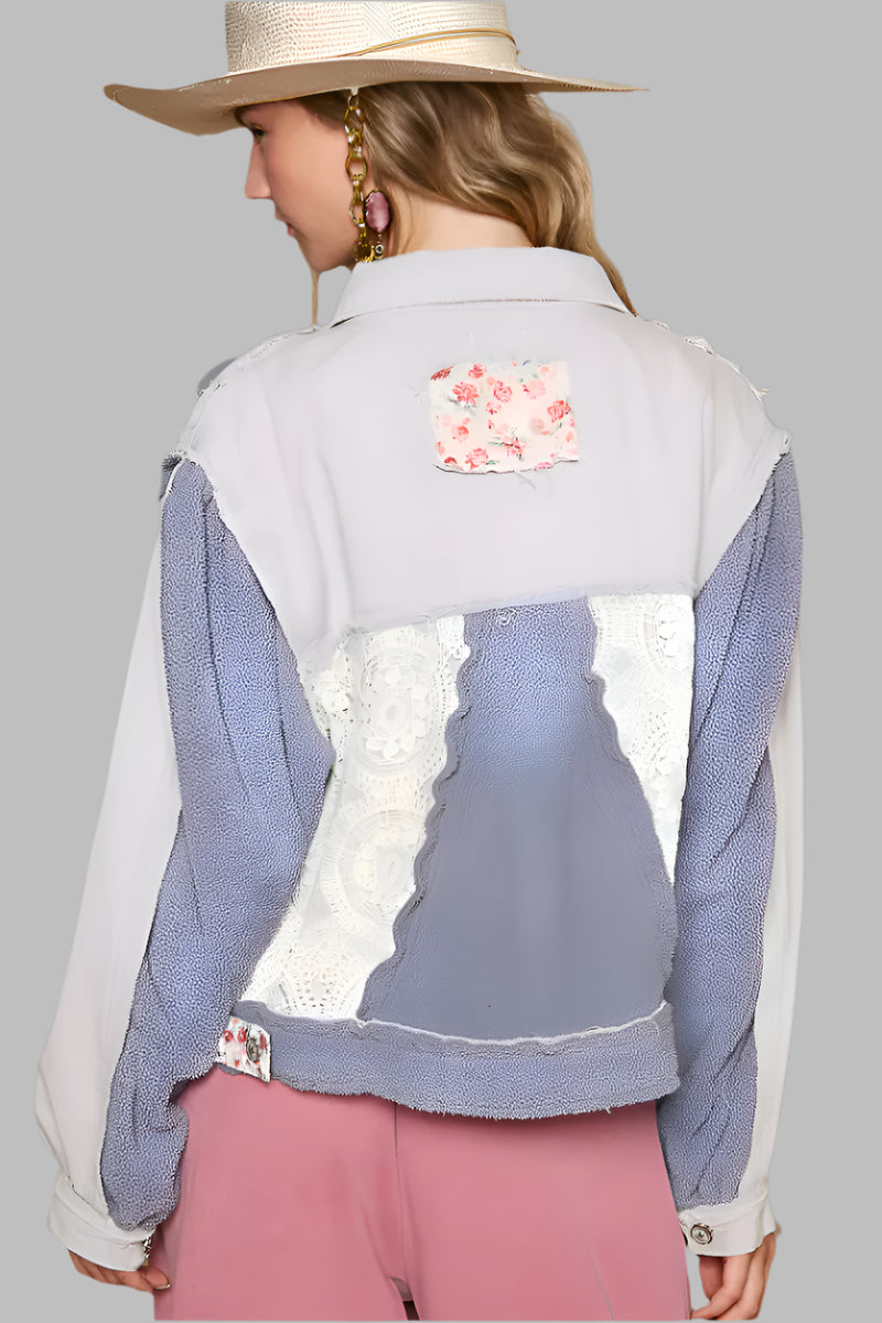 The Boho Shacket – Crochet Patches, Exposed Seams, and Western Charm -100% Cotton