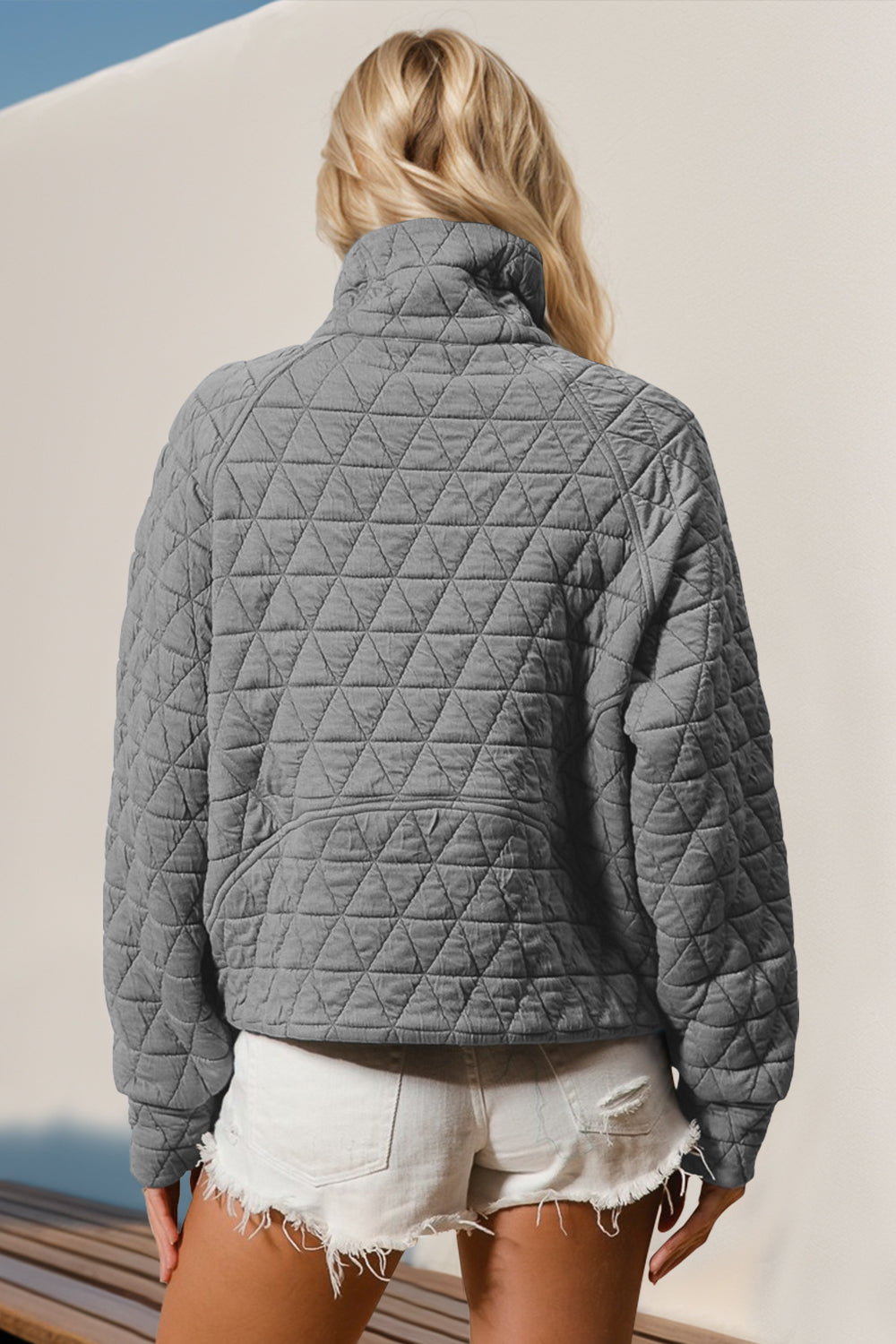 The quilted half-zip pullover has a free -spirit vibe of soft, cozy, feminine, and care-free. It looks so inviting to just pull on and have a relaxing day. Just Pick a color. This one is hard to resist!
