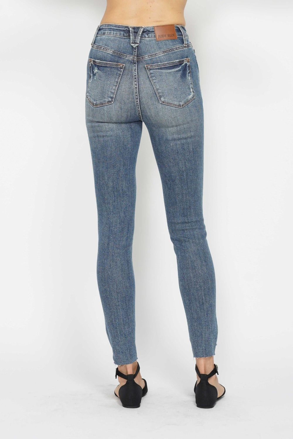 Judy Blue Vintage Wash jeans with Raw Hem and in Plus Sizes. Skinny Jeans with tummy control.