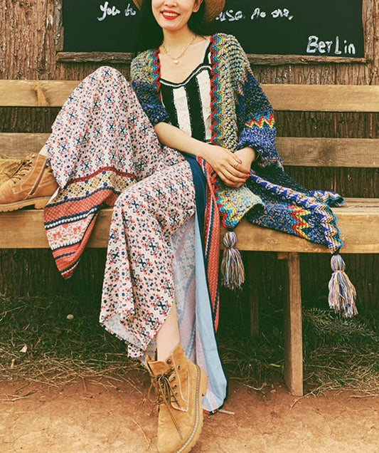 Cozy Multicolor Crochet Ruana Cover-Up with tassels