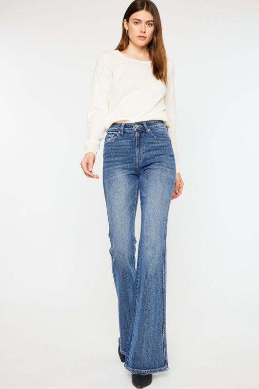 Kancan High Waist Flare Jeans - The Boho Western Cat Whiskerer.  Did you know about Cat Whisker's on jeans? Well, if you love the worn in, aged look then you will love the unique character it creates! We can't fail to mention how well flare jeans create the best retro or boho/western outfits! Your other jeans will be jealous at how many ways you can wear these jeans! Sounds like a valuable add to your jean collection!