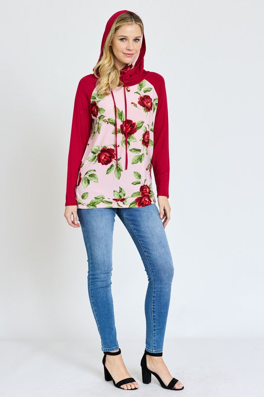 Floral Two Tone Hoodie