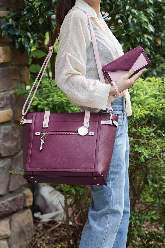 This is a unique collection that offers a WIN-WIN-WIN!

This Eco-Friendly Tote Bag is made with high quality Vegan Leather- Win!
This stylish tote looks like it came off the runway, but at a wallet friendly price point- WIN!
This versatile tote compliments working, travel, evenings out, and everyday wear. It's attention to detail and soft vegan leather conveys a polished look when you need one- WIN!!  Multiple colors!