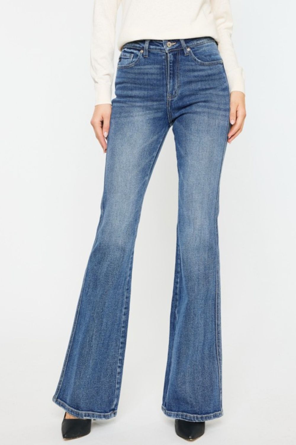 Kancan High Waist Flare Jeans - The Boho Western Cat Whiskerer.  Did you know about Cat Whisker's on jeans? Well, if you love the worn in, aged look then you will love the unique character it creates! We can't fail to mention how well flare jeans create the best retro or boho/western outfits! Your other jeans will be jealous at how many ways you can wear these jeans! Sounds like a valuable add to your jean collection!