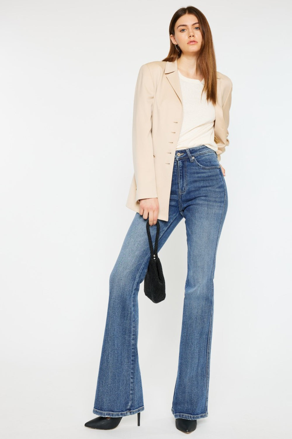 Kancan High Waist Flare Jeans - The Boho Western Cat Whiskerer.  Did you know about Cat Whisker's on jeans? Well, if you love the worn in, aged look then you will love the unique character it creates! We can't fail to mention how well flare jeans create the best retro or boho/western outfits! Your other jeans will be jealous at how many ways you can wear these jeans! Sounds like a valuable add to your jean collection!
