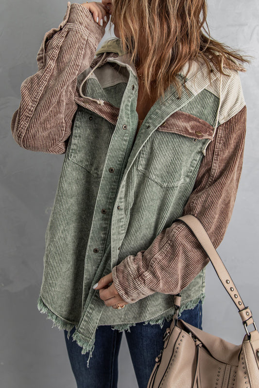 Hooded Corduroy Shacket - Color Block Options:
Add a relaxed vibe to your outfits with our Hooded, Drawstring Pocket Corduroy Shacket. Features a hood and dropped shoulders; you'll love the casual look of this corduroy shirt.