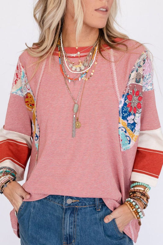 Feel your individuality showcased as you wear PERFECT boho top! This oversized 3/4 sleeve has vintage-inspired floral patches and a blend of vibrant colors. This oversized top is made for those who crave comfort and creativity. The oversized stripes and vintage style blooms create a one-of-a-kind, artsy vibe that’s as laid-back and free-spirited as you are. Whether you’re lounging or adventuring, in this top you can feel confident, carefree, and ready to embrace whatever comes your way!