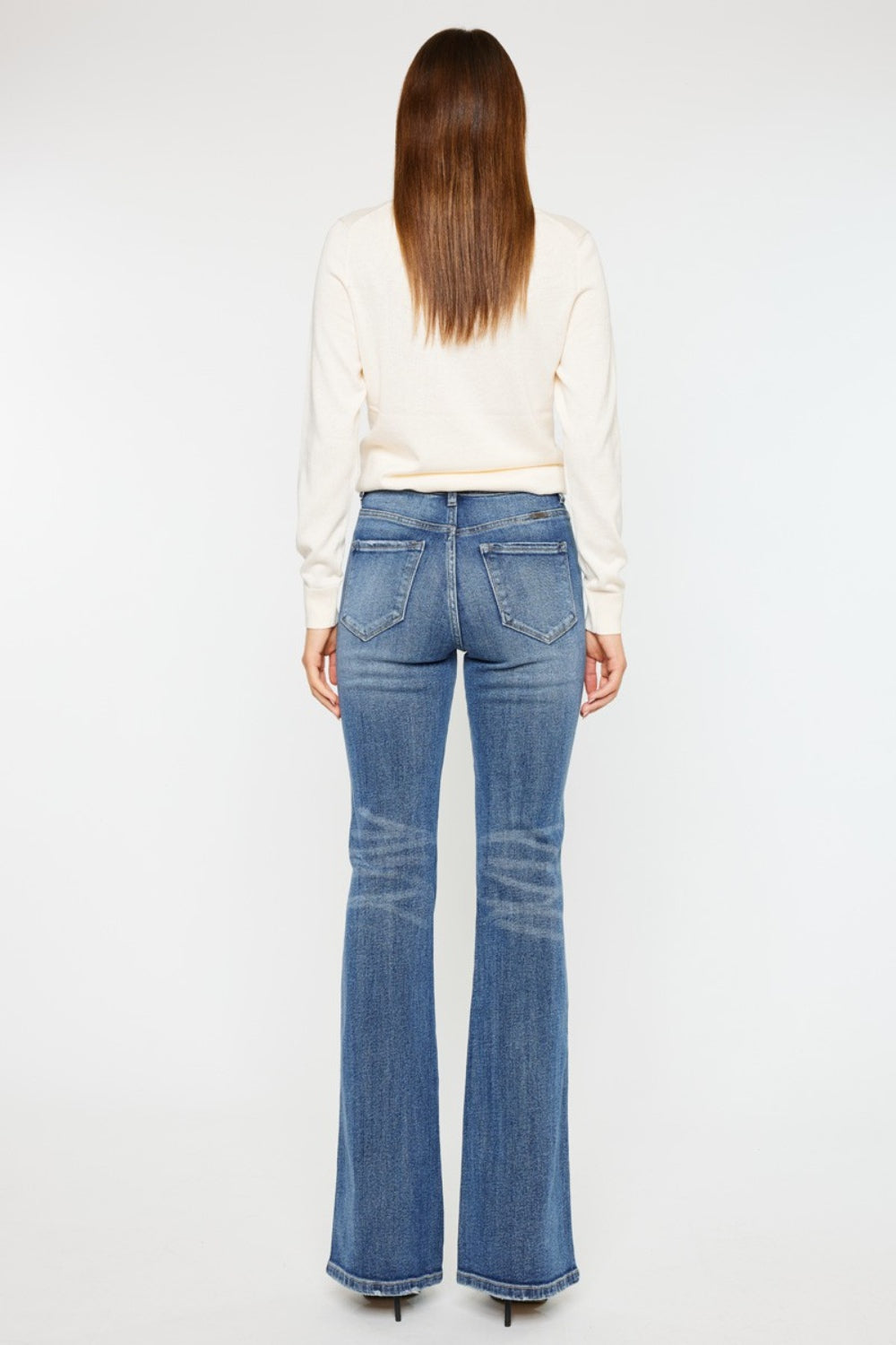 Kancan High Waist Flare Jeans - The Boho Western Cat Whiskerer.  Did you know about Cat Whisker's on jeans? Well, if you love the worn in, aged look then you will love the unique character it creates! We can't fail to mention how well flare jeans create the best retro or boho/western outfits! Your other jeans will be jealous at how many ways you can wear these jeans! Sounds like a valuable add to your jean collection!