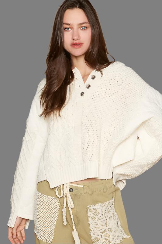 Cable-Knit Hooded Sweater - Whimsical Weaves Hooded Knit.  Sometimes we need a timeless, seasonless, relaxed, and classic go to sweater. This hits the spot.; However, adds creative texturing to still give this classic a bit of individuality and whimsy; Stay cozy in this cable knit hooded sweater! Sweater.  