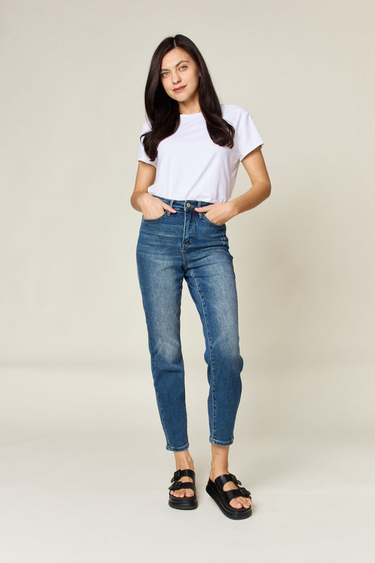Judy Blue Tummy Control High Waist Slim Jeans. Comfortable support. Medium wash