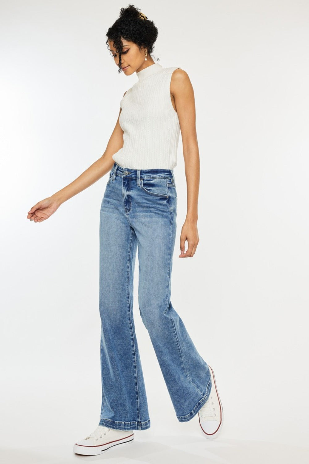 Kancan Wide Leg High Rise Jeans with TENCEL and Plus Sizes  -BOHO TO GO. Your new essential jean: The Kancan Boho - To - Go! high-rise denim are perfect for pairing with all your favorite boho tops through EVERY season!; The flattering details offer a no brainer easy jean to throw on and get out the door with comfort, style, and confidence! (not to mention eco-friendly material to support sensitive skin).  Light Wash