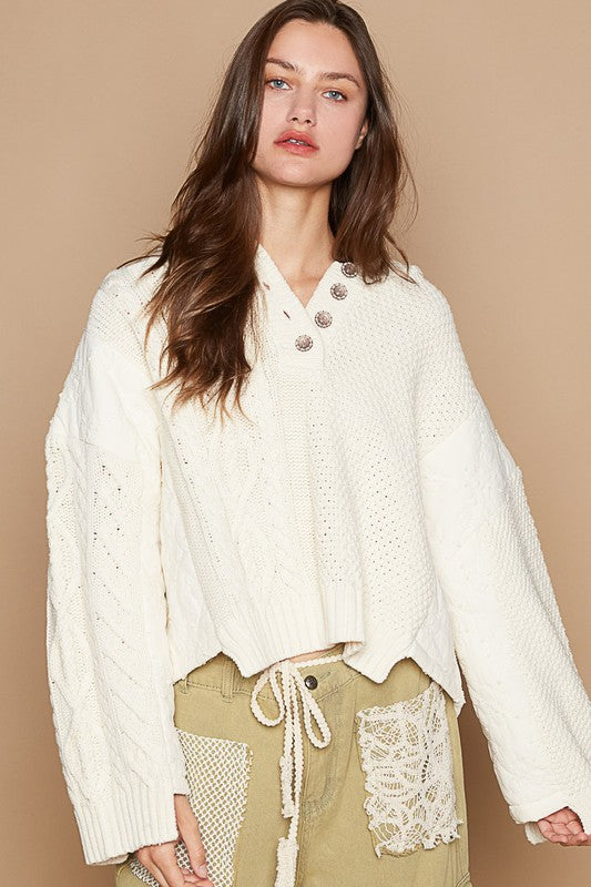 Cable-Knit Hooded Sweater - Whimsical Weaves Hooded Knit.  Sometimes we need a timeless, seasonless, relaxed, and classic go to sweater. This hits the spot.; However, adds creative texturing to still give this classic a bit of individuality and whimsy; Stay cozy in this cable knit hooded sweater! Sweater.  