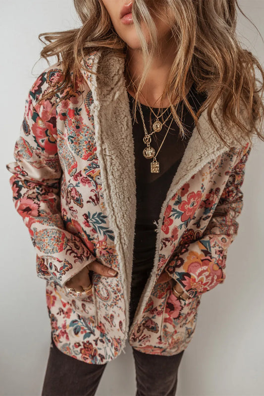 Women's Floral Jacket "Cozy in Bloom Double Take".  This unique hooded jacket caught our eye!  Yes, we looked twice. It is one of our products we call a "Double Take".... beautiful floral print jacket with vibrant colors that may cause some to do a "double take".  Take a look at the lining. Not only will you be a standout, but you will also be cozy!